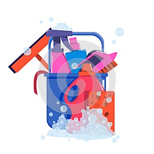 A set of tools for cleaning rooms.